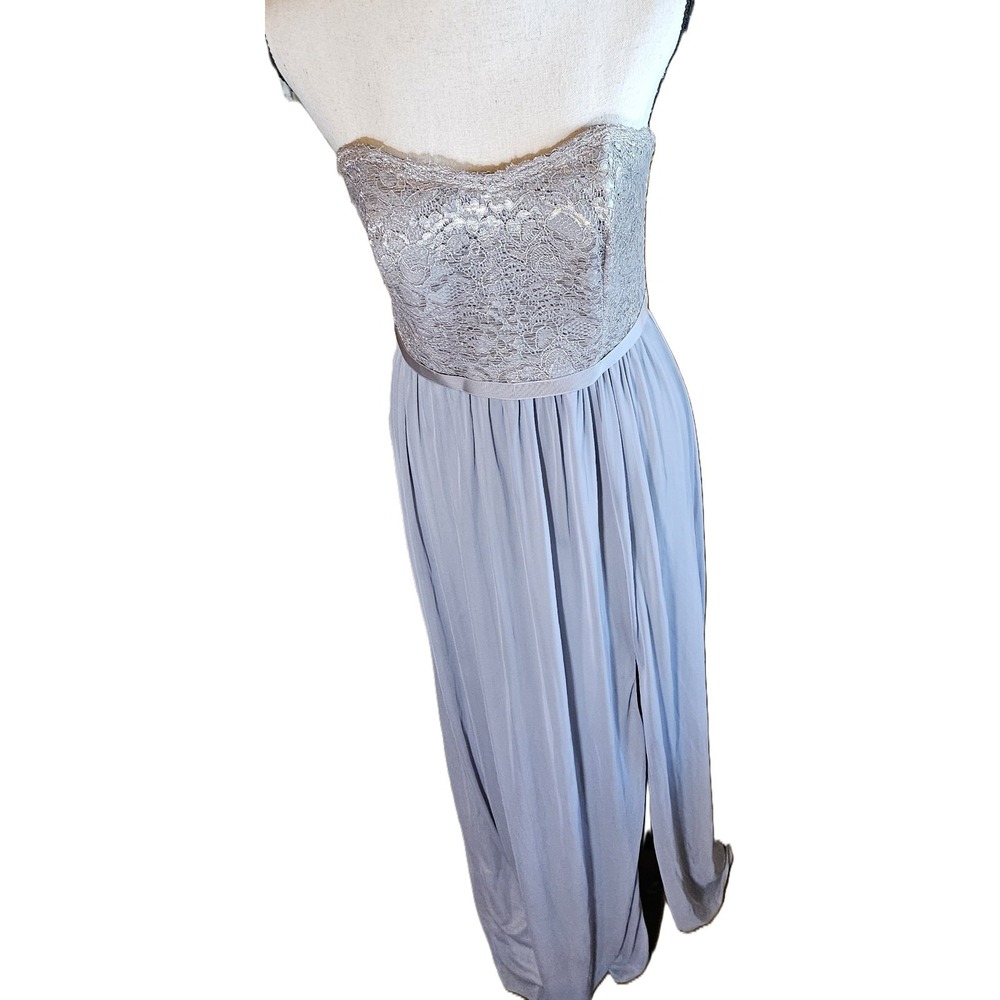 David Bridal Women Dress SZ 8 Strapless Silver Maxi Side Slit Formal,Bridal,Prom